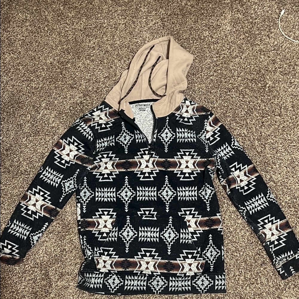 Southwestern Pattern Hoodie with Tan Hood